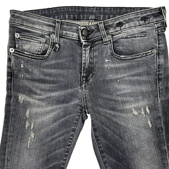 R13 Kate Skinny Jeans Women's 25" Orion Black Paint Splatter Distressed Goth Emo - Picture 6 of 15